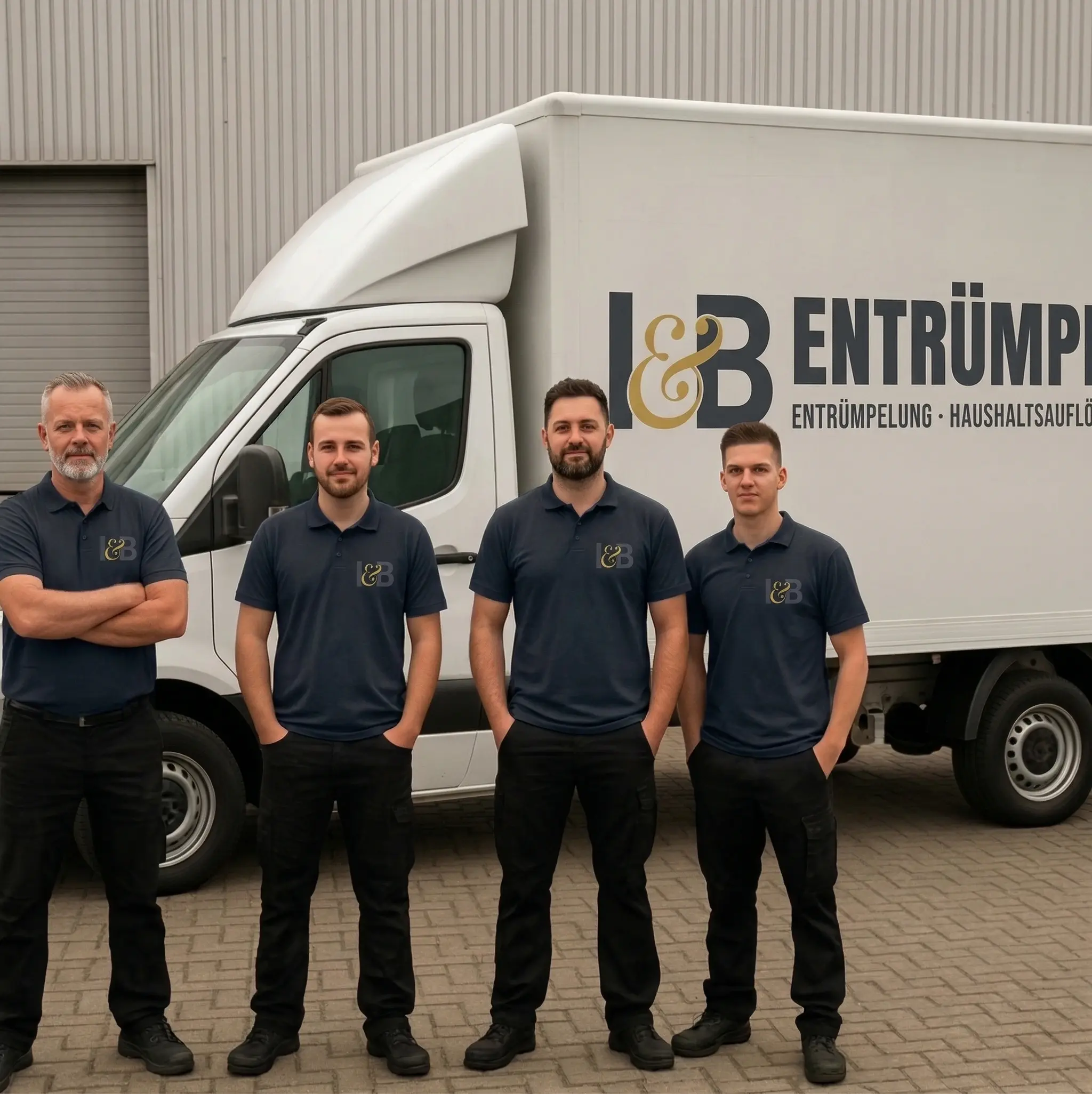 Das Team von I&B Entrümpelung Service vor dem Firmen-Transporter — Wohnungsentrümpelung und Haushaltsauflösung im Rhein-Erft-Kreis und Köln